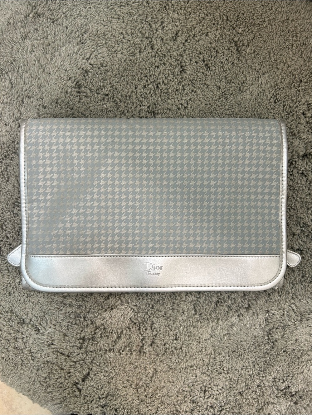 Christian Dior Folded Hanging Silver Houndstooth Cosmetic Pouch